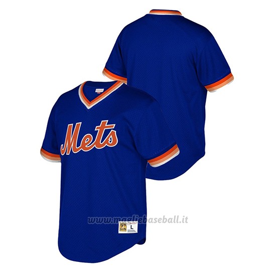 Maglia Baseball Bambino New York Mets Cooperstown Collection Mesh Wordmark V-neck Blu